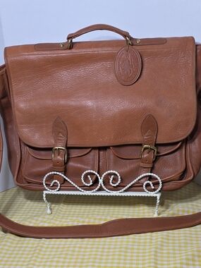 Pony Express Messenger Bag Leather Brown Buckle Flap Adjustable Strap Pockets